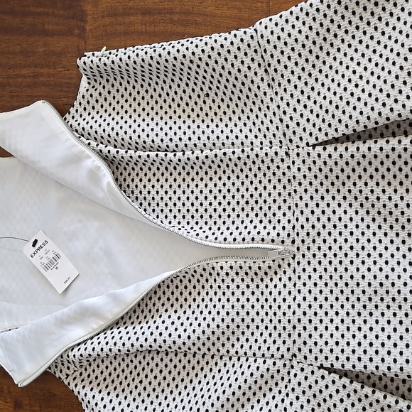 Express Black and White Polka Dot Fit & Flare Mini Dress Size 10 - Picture 11 of 12